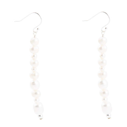 White Pearl Linear Sterling Silver Drop Earrings Barse Jewelry