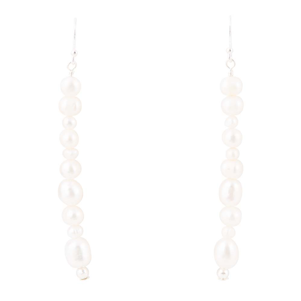 White Pearl Linear Sterling Silver Drop Earrings Barse Jewelry