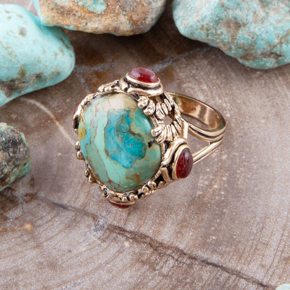 Wilder Blue Turquoise Golden Statement Ring Barse Jewelry