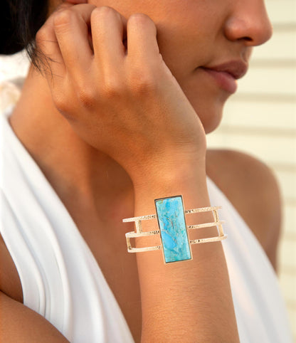 Willa Blue Turquoise Golden Cuff Bracelet Barse Jewelry
