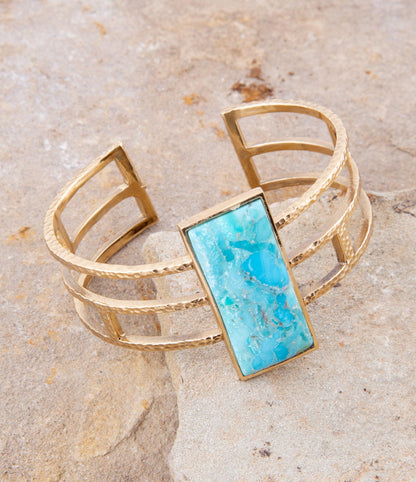 Willa Blue Turquoise Golden Cuff Bracelet Barse Jewelry