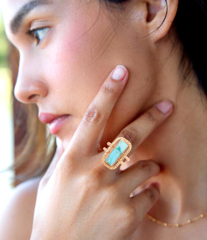 Willa Blue Turquoise Golden Statement Ring Barse Jewelry