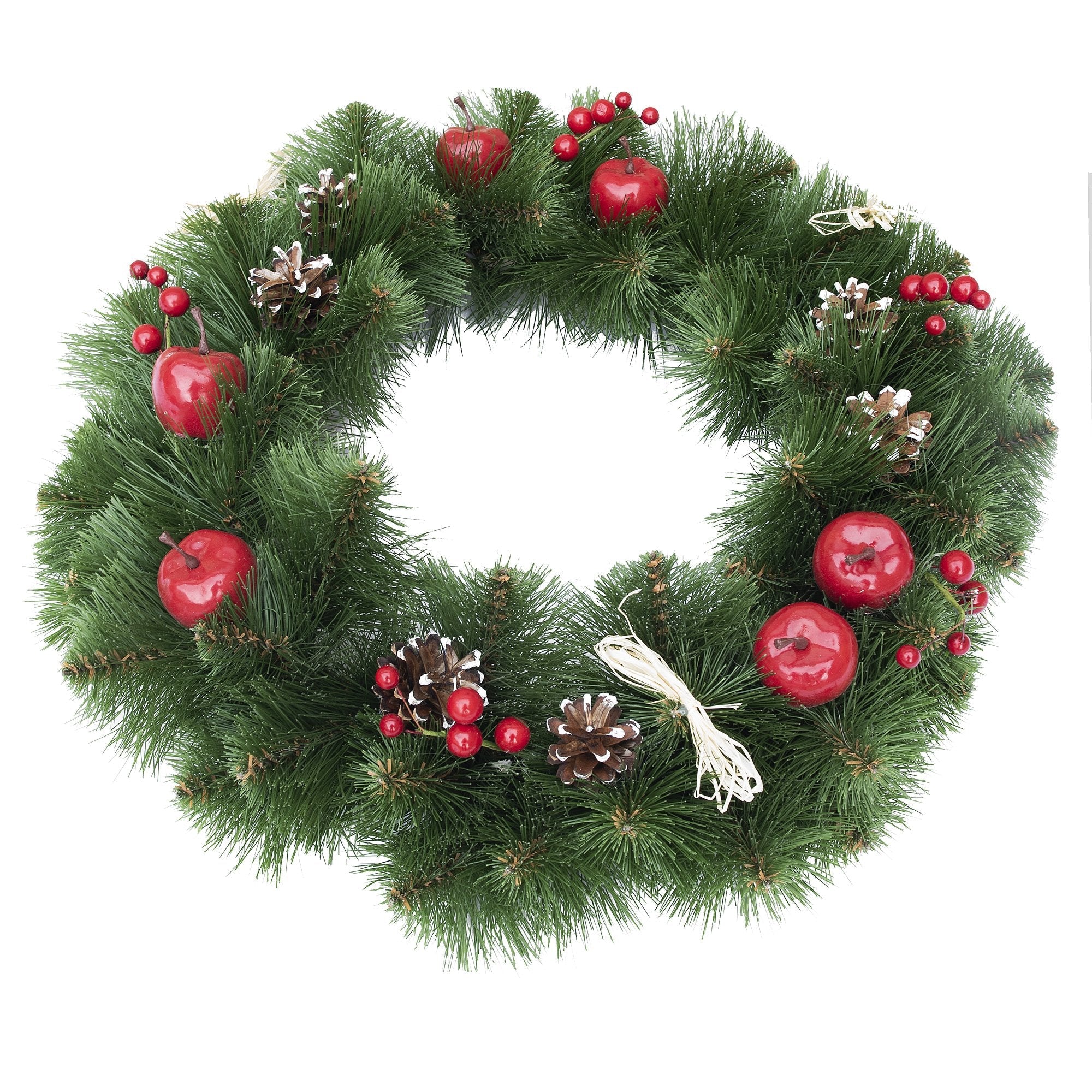Ukrainian Christmas Wreath with Frosted Straw Bows, Apples & Pine Cones 20 Inches BestPysanky