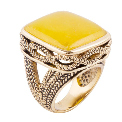 Yellow Agate and Golden Statement Ring Barse Jewelry