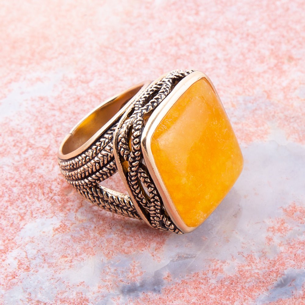 Yellow Agate and Golden Statement Ring Barse Jewelry