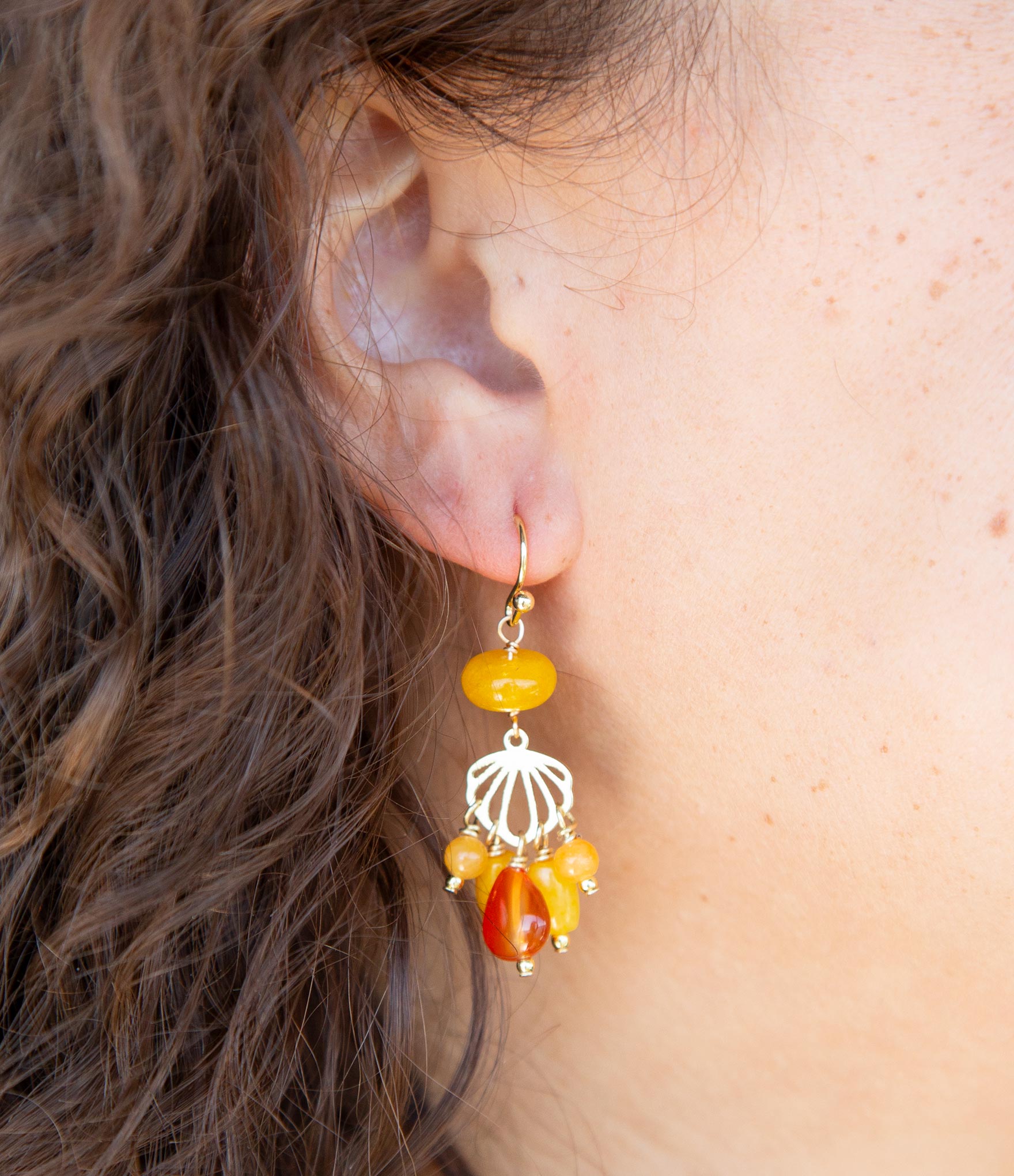 Yellow Carnelian Jade Golden Drop Earrings Barse Jewelry