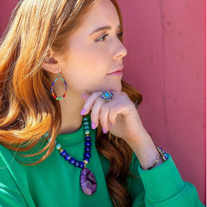 Zion Blue Turquoise Colorful Golden Cross Ring Barse Jewelry