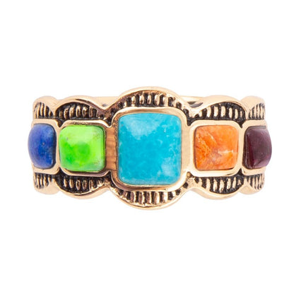 Zion Blue Turquoise Colorful Golden Ring Barse Jewelry