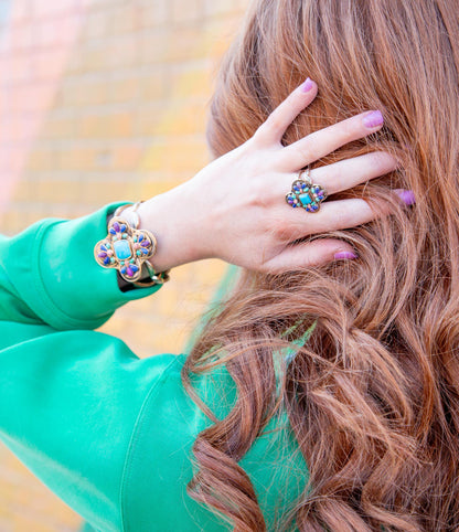 Zion Blue Turquoise Multi-Stone Golden Cuff Bracelet Barse Jewelry