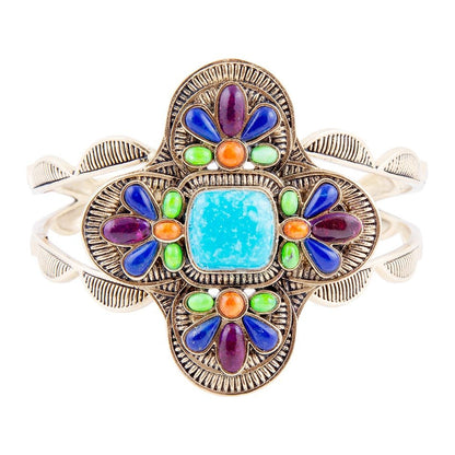 Zion Blue Turquoise Multi-Stone Golden Cuff Bracelet Barse Jewelry