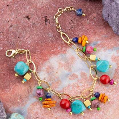 Zion Colorful Stone Charm Golden Bracelet Barse Jewelry