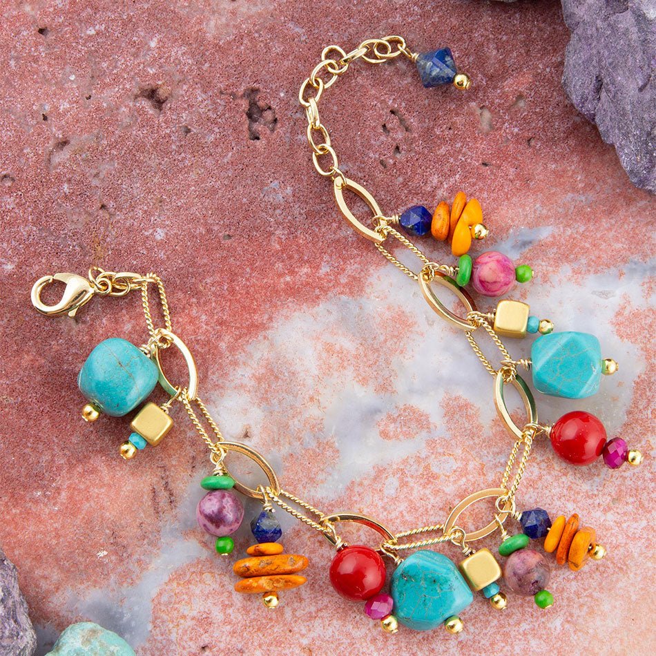 Zion Colorful Stone Charm Golden Bracelet Barse Jewelry