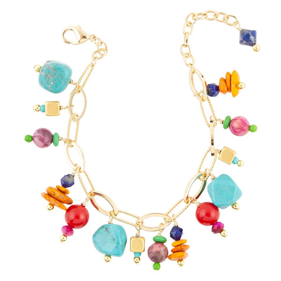 Zion Colorful Stone Charm Golden Bracelet Barse Jewelry