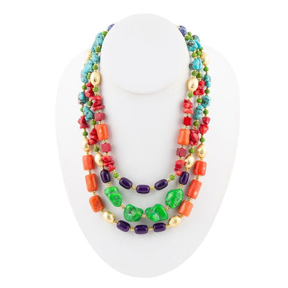 Zion Multi-Color Triple Strand Golden Statement Necklace Barse Jewelry