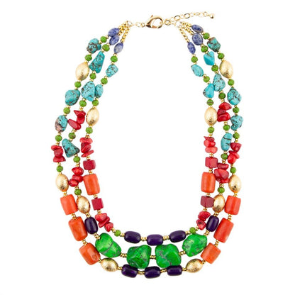 Zion Multi-Color Triple Strand Golden Statement Necklace Barse Jewelry
